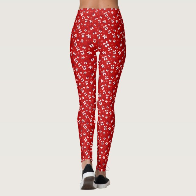 Legging Cheio Padrão de Boas Presentes de Natal Vermelho e (Verso)