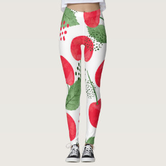 Legging Cherry Berries Vintage, Watercolor Seamless.