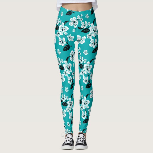 LEGGING CHERRY BLOSSOM - SAKURA (TEAL) (Frente)