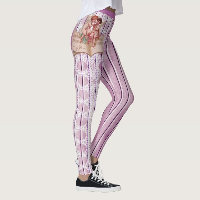 Legging Cherubs Angels White Lace Lilac Rosa Stripe Roxo (Direita)