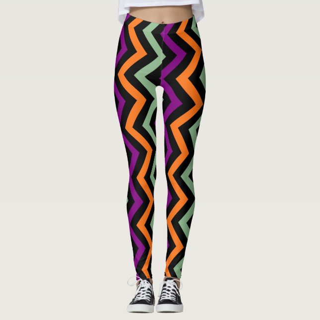 Legging Chevon Vertical Pumpkin, Roxo, Verde e Preto (Frente)