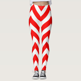 Legging Chevron de tamanho grande vermelho e branco