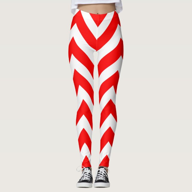 Legging Chevron de tamanho grande vermelho e branco (Frente)