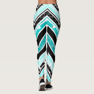 Legging Chevron de turquesa, branco e preto