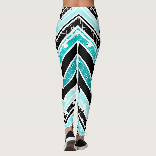 Legging Chevron de turquesa, branco e preto (Verso)