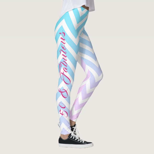 Legging Chevron Girly Chic 50º Aniversário Azul Teal Rosa (Direita)
