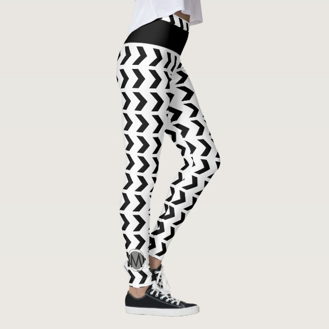 Legging Chevron Padrão Cute Branco Monograma Preto Branco (Direita)