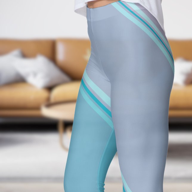 Legging Chic Azure Blue sob Impressão cor-de-rosa (Chic Azure Blue under Pink Banded Print Leggings)