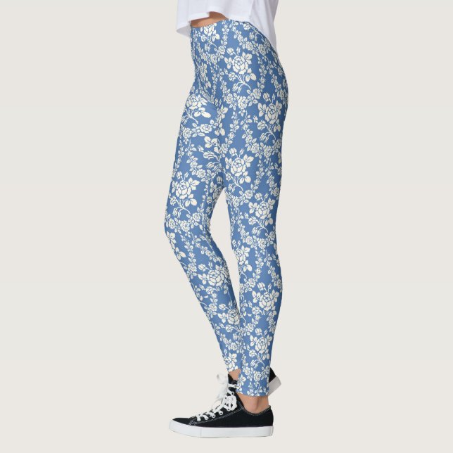 Legging Chic Botânica - Padrão Floral Branco Francês (Esquerda)
