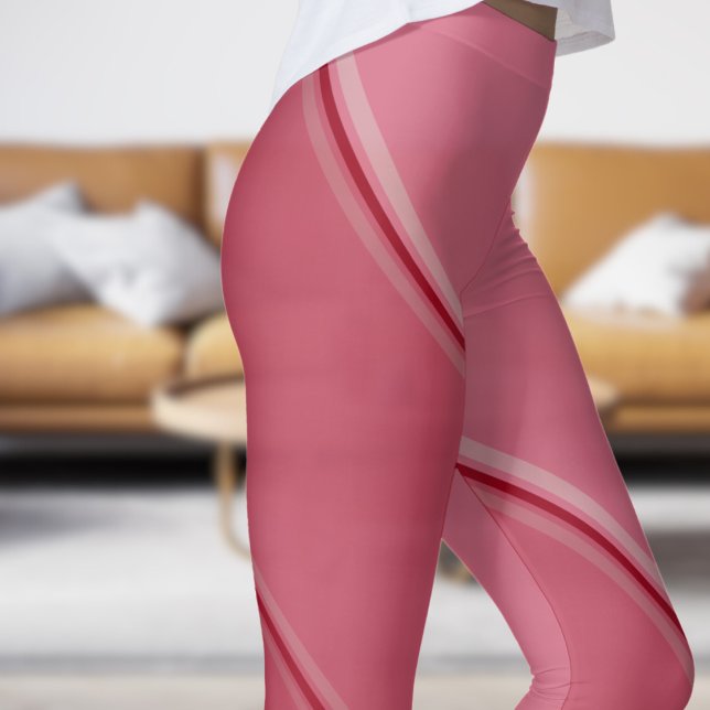 Legging Chic Cardinal Vermelho sob Impressão cor-de-rosa (Chic Cardinal Red under Pink Banded Print Leggings)