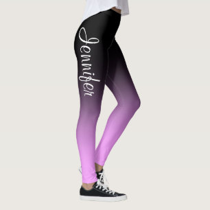 Legging Chic de Ombre Preto Cor-de-Rosa de Nome Personaliz