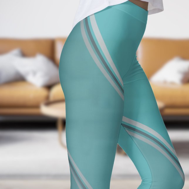 Legging Chic Deep Space sob Eggshell Blue Bandiondo Impres (Chic Deep Space under Eggshell Blue Banded Print Leggings)