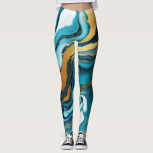 Legging Chic Elegante azul esverdeado dourado Faux Marble