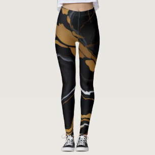 Legging Chic Elegante negro ouro amarelo Faux Marble