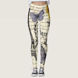 Legging chic french butterfly scripts paris eiffel torre