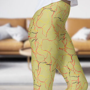 Legging Chic Khaki e Padrão de Fratura Vermelha