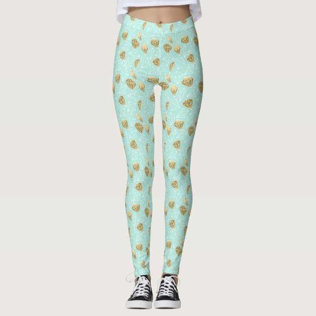 Legging Chic Mint e Dourados Diamantes (Frente)