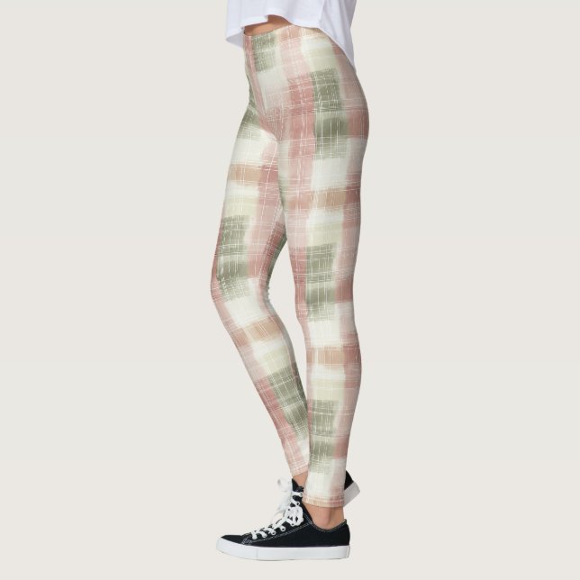 Legging Chic Pink Mint Cream Plaid Stripes  (Esquerda)