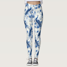 Legging Chinoiserie Blue Watercolor Peacock