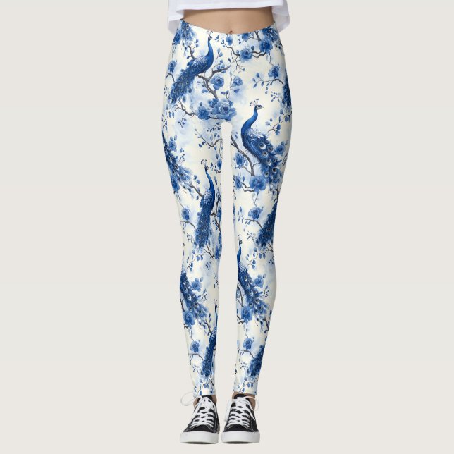 Legging Chinoiserie Blue Watercolor Peacock (Frente)