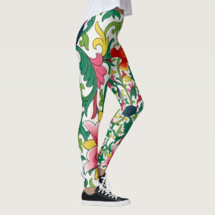 Legging Chinoiserie Botânica do Jardim de Lótus Rosa
