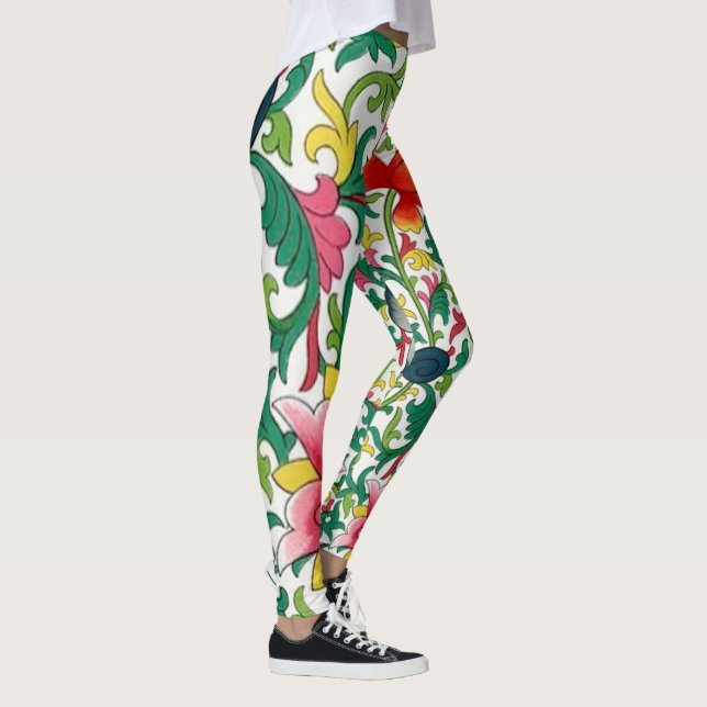 Legging Chinoiserie Botânica do Jardim de Lótus Rosa (Direita)