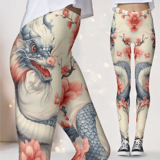 Legging Chinoiserie Lotus Dragon | Blue & Pink Art