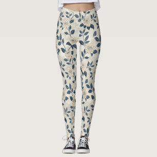 Legging Chinoiserie Moderna Rosa Marfim Azul Botânica