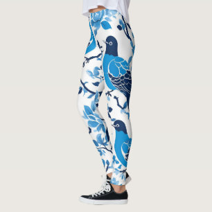 Legging Chinoiserie porcelana azul-moderna e branca