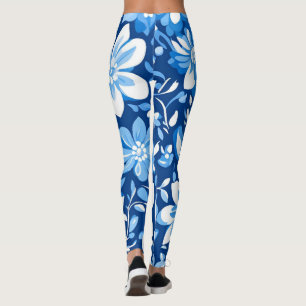 Legging Chinoiserie porcelana azul-moderna e branca