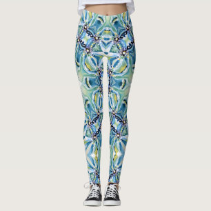 Legging Chinoiserie Victorian Artdeco Aqua Blue