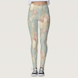 Legging Chique de Flores Florais Brancas Azul