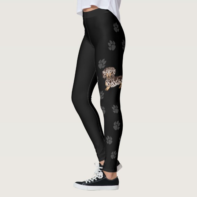 Legging Chocolate & Tan Dapple Dachshund de Pelo Longo & P (Esquerda)
