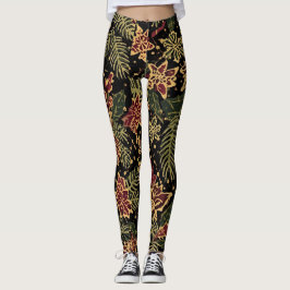 Legging Christmas Flowers ,Red Gold Black, Merry Christmas