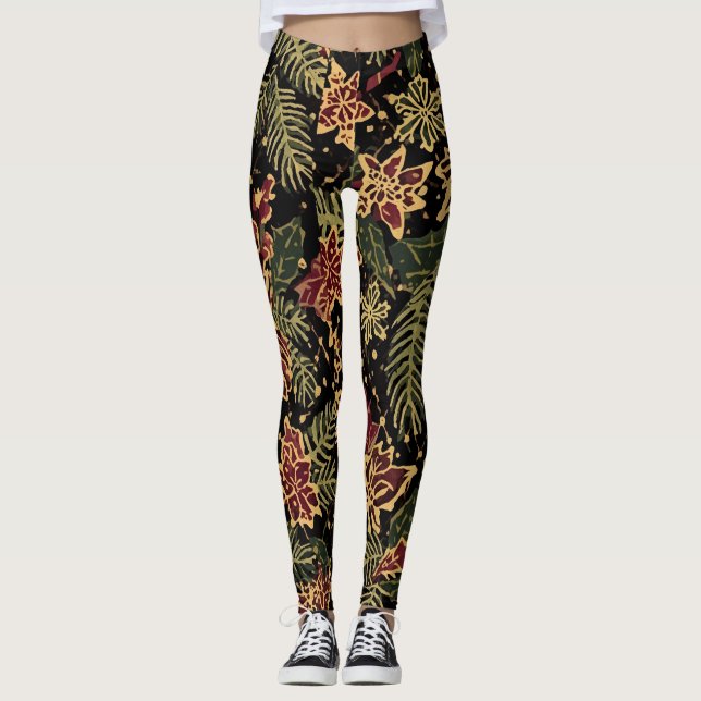 Legging Christmas Flowers ,Red Gold Black, Merry Christmas (Frente)