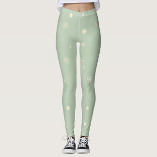Legging Christmas Holiday Aesthetic Snowflake Moss Green