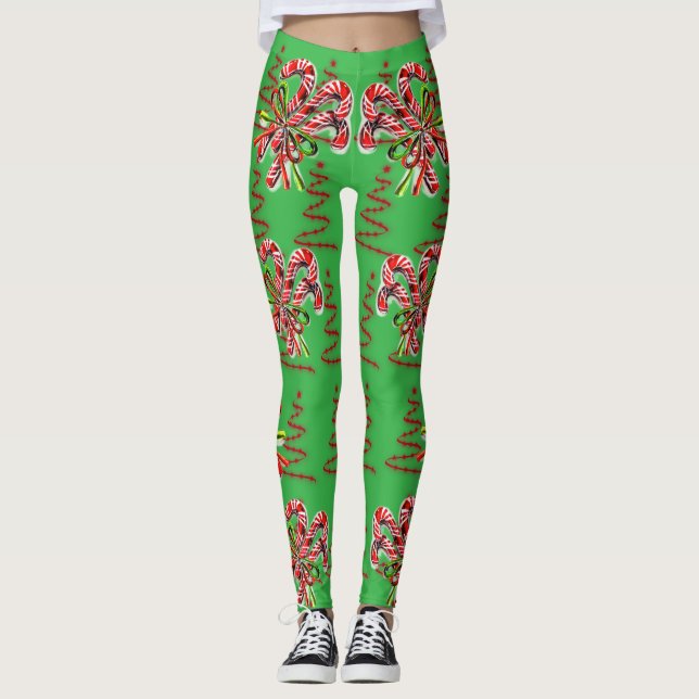 Legging Christmas Holidays Candy Cane Abstract (Frente)