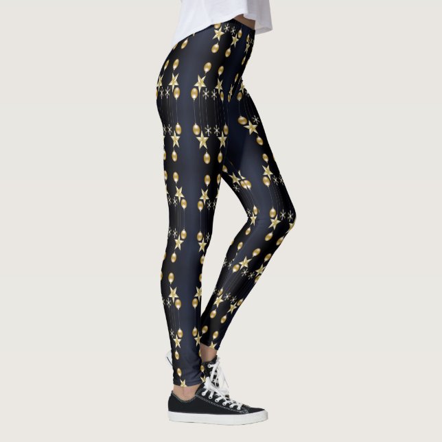 Legging Christmas Party Golden Ornaments Navy Blue (Direita)