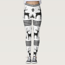 Legging Christmas Snowflake Reindeer Pattern Buffalo Plaid