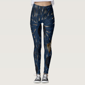 Legging Chrysanthemum desenhado à mão, elegante padrão flo