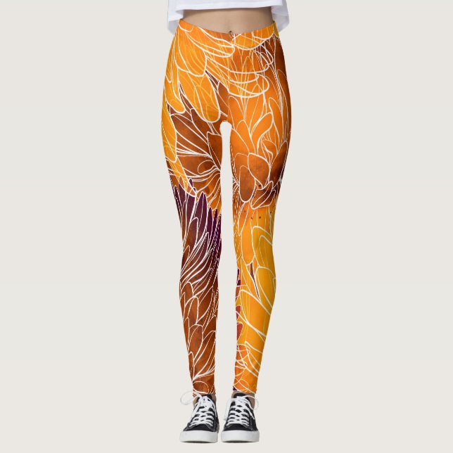 Legging Chrysanthemum Japonês: Watercolor Seamless Patter (Frente)
