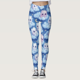 Legging "Chubby Kawaii Cats and Clouds 3D Padrão Invisível