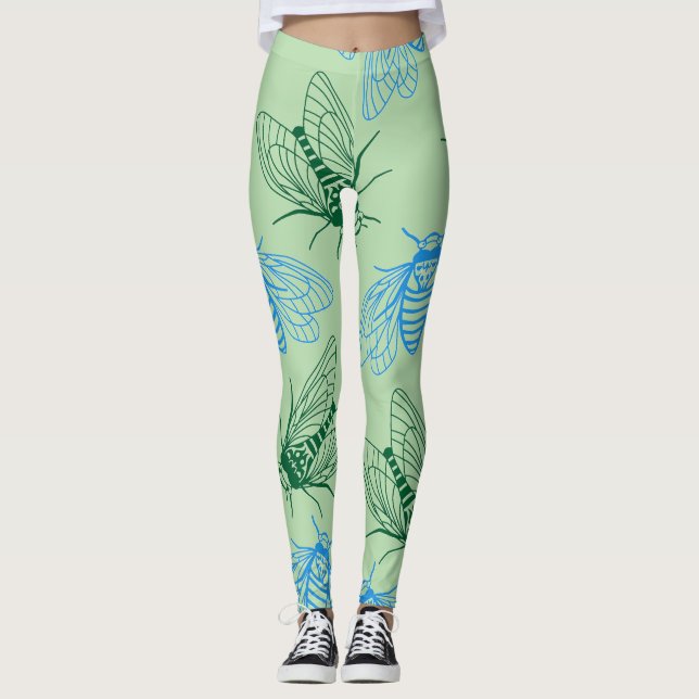 Legging Cicada Botanical Illustration Pattern Green  (Frente)