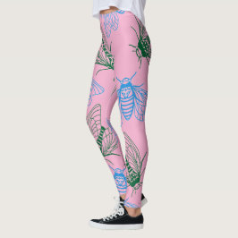 Legging Cicada Botanical Illustration Pattern Pink