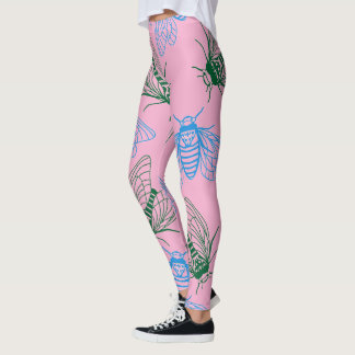 Legging Cicada Botanical Illustration Pattern Pink