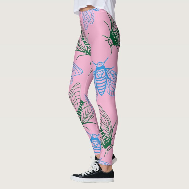 Legging Cicada Botanical Illustration Pattern Pink (Esquerda)