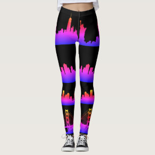Legging Cidade dos EUA - Skylines Neon Nightlife