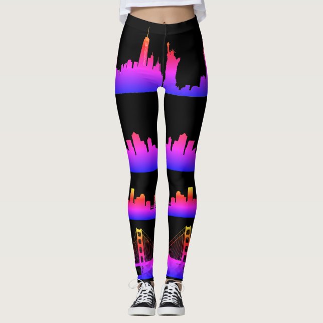 Legging Cidade dos EUA - Skylines Neon Nightlife (Frente)