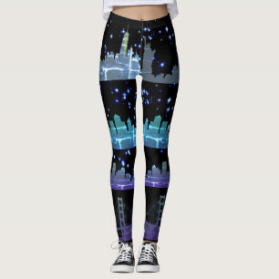 Legging Cidade dos EUA Skylines Silver Nightlife com estre