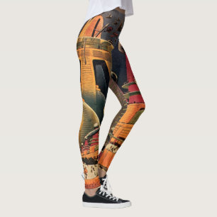Legging Cidade Futurista de Ficção Científica Vintage Carr